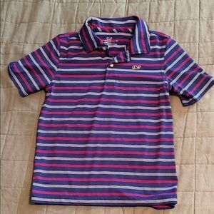 Vineyard Vines performance Kids Striped Polo Shirt - Blue and Pink